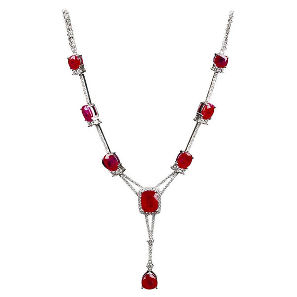 Eostre Unheated Ruby and Diamond White Gold Necklace