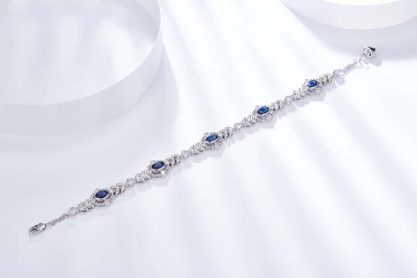 Eostre Edwardian Style Royal Blue Sapphire and Diamond Bracelet in 18K Gold