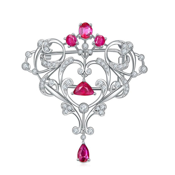 Eostre Burmese Ruby and Natural Diamond White Gold Brooch Pendant