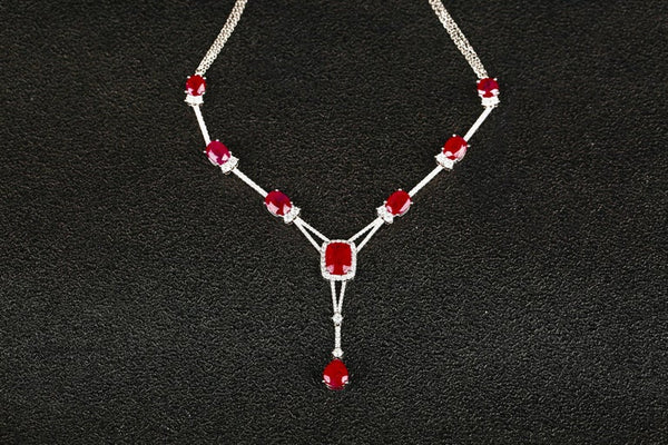 Eostre Unheated Ruby and Diamond White Gold Necklace