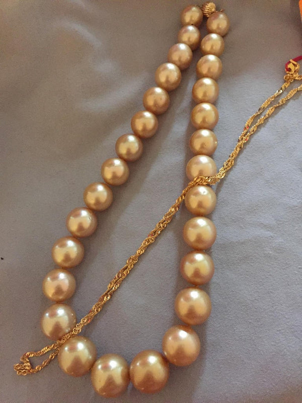 Eostre Deep Golden South Sea Pearl Necklace with Gold Clasp