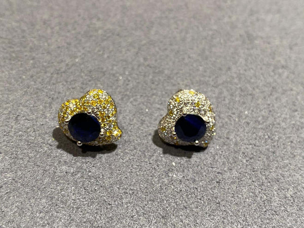 Eostre Blue Sapphire, Yellow Diamond and Diamond Earring in 18k Gold