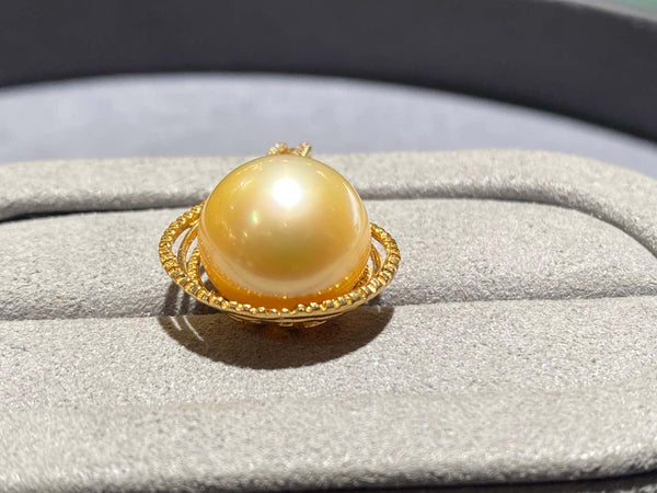 Golden Colour South Sea Pearl and Diamond Pendant in 18K Yellow Gold