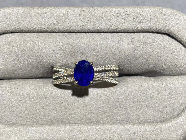 Eostre Blue Sapphire and Diamond Ring in 18k white Gold