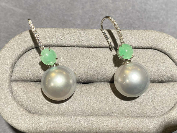 Eostre Type A Jadeite Australian South Sea Pearl and Diamond Earring in 18k Gold