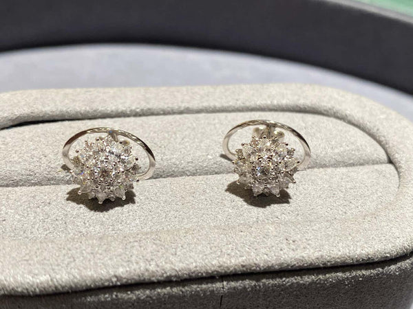 Eostre Flower Motif Diamond Earrings in 18k White Gold
