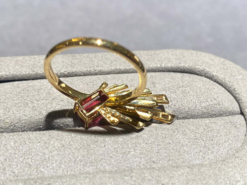Eostre Rubellite Tourmaline and Diamond Ring in 18k Yellow Gold