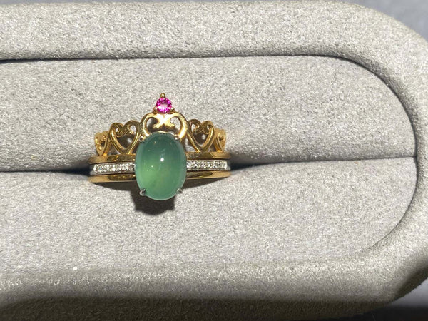 Type A Green Jadeite and Diamond detachable Ring in 18k Yellow and White Gold