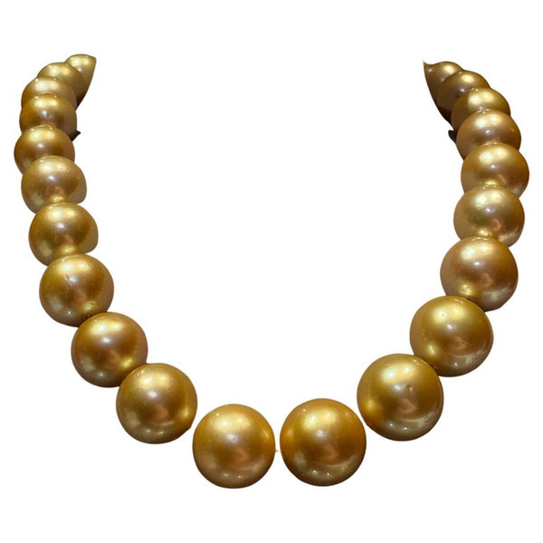 Eostre Deep Golden South Sea Pearl Necklace with Gold Clasp