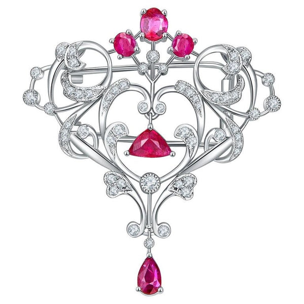 Eostre Burmese Ruby and Natural Diamond White Gold Brooch Pendant