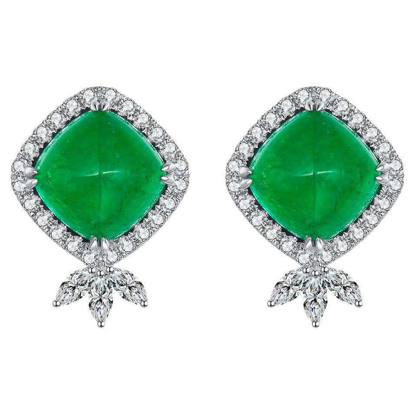 Eostre Emerald and Diamond Ear Stud in 18k White Gold