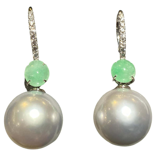 Eostre Type A Jadeite Australian South Sea Pearl and Diamond Earring in 18k Gold
