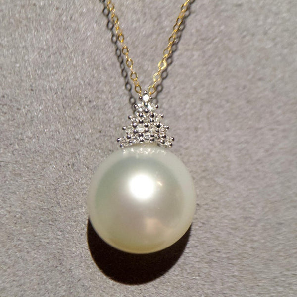 Eostre White South Sea Pearl and Diamond Yellow Gold Pendant