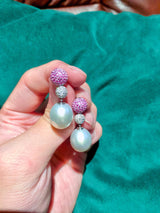 Eostre Pink Sapphire, Diamond and South Sea Pearl White Gold Earring