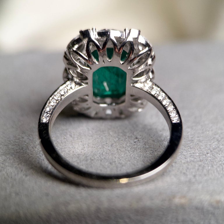 EOSTRE Emerald and Diamond 18K White Gold Ring