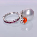 Eostre Fire Opal, South Sea Pearl, Ruby and Diamond White Gold Ring