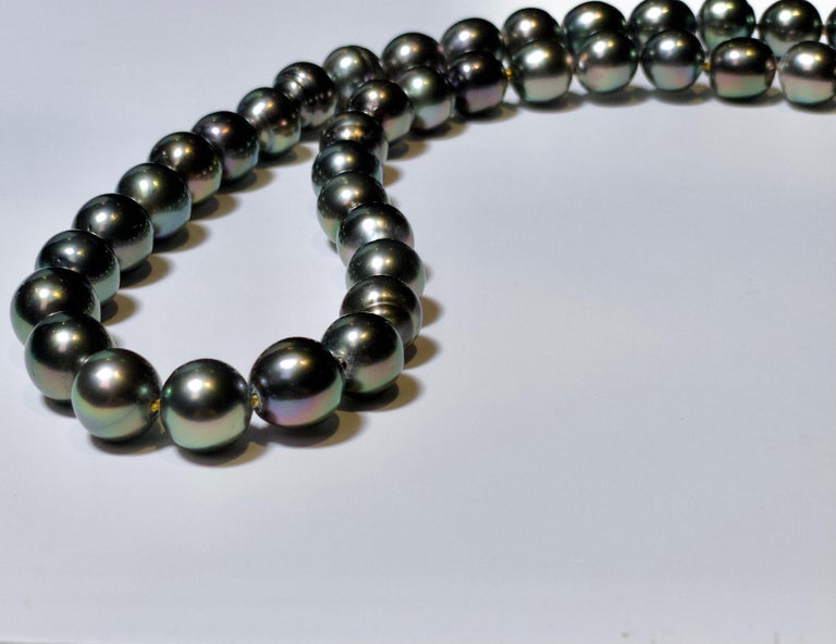 Green Colour Black tone Tahitian Pearl Necklace with 18k Gold Clasp