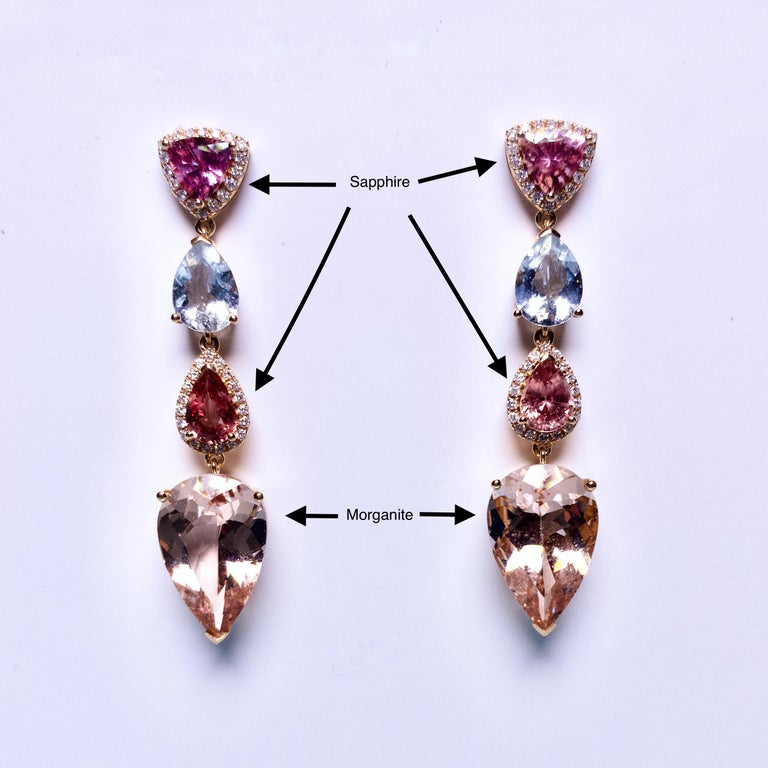 Eostre Morganite, Aquamarine, Pink Sapphire and Diamond Rose Gold Earring