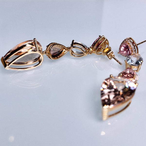 Eostre Morganite, Aquamarine, Pink Sapphire and Diamond Rose Gold Earring