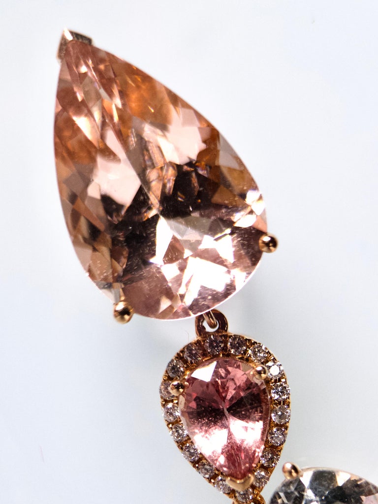 Eostre Morganite, Aquamarine, Pink Sapphire and Diamond Rose Gold Earring