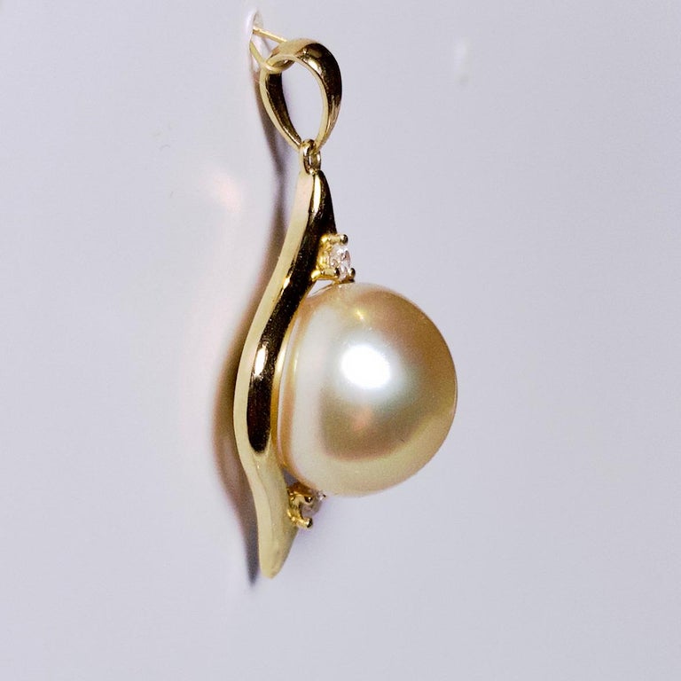 Golden Colour South Sea Pearl and Diamond Yellow Gold Pendant