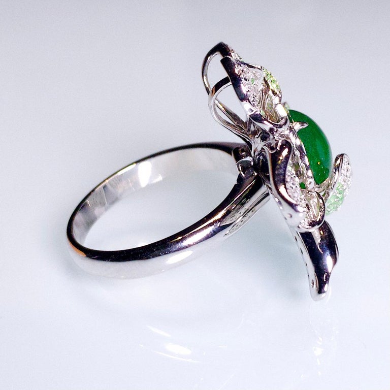 Eostre Jadeite Jade, Tsavorite and Diamond Convertible White Gold Ring