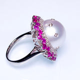 Eostre White South Sea Pearl, Ruby and Diamond White Gold Ring