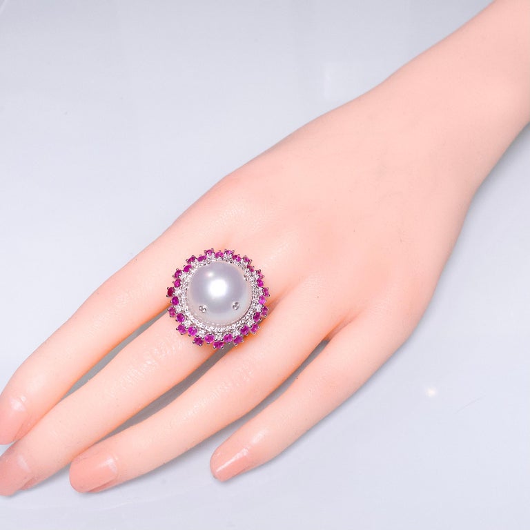 Eostre White South Sea Pearl, Ruby and Diamond White Gold Ring