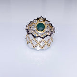 3.95 Ct Vivid Green Emerald and Diamond Ring in 18k Yellow and White Gold