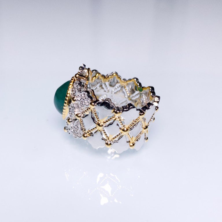 3.95 Ct Vivid Green Emerald and Diamond Ring in 18k Yellow and White Gold