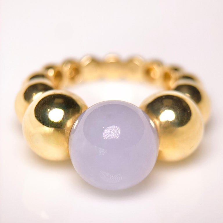 Eostre Type A Natural Light Lavender Jadeite Jade and Diamond Yellow Gold Ring