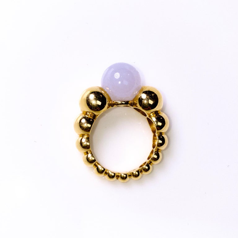 Eostre Type A Natural Light Lavender Jadeite Jade and Diamond Yellow Gold Ring