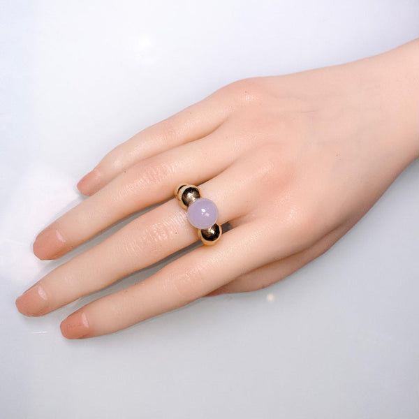 Eostre Type A Natural Light Lavender Jadeite Jade and Diamond Yellow Gold Ring