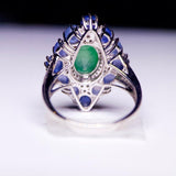 Eostre Type A Natural Green Jadeite, Star Sapphire and Diamond White Gold Ring