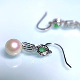 Eostre Akoya Pearl, Type A Green & White Jadeite and Diamond White Gold Earring