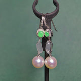 Eostre Akoya Pearl, Type A Green & White Jadeite and Diamond White Gold Earring