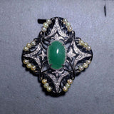 Eostre Type A Green Jadeite, Seed Pearl and Diamond Pendant in 18k White Gold