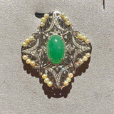 Eostre Type A Green Jadeite, Seed Pearl and Diamond Pendant in 18k White Gold