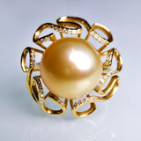 Golden Colour South Sea Pearl and Diamond Yellow Gold Ring