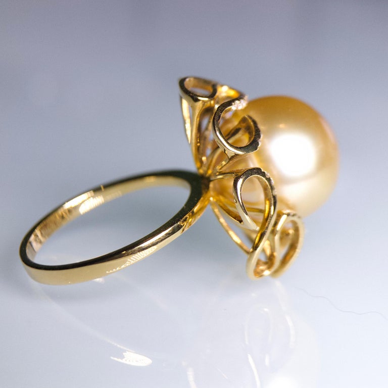 Golden Colour South Sea Pearl and Diamond Yellow Gold Ring