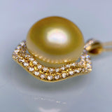 Eostre Light Golden Colour South Sea Pearl and Diamond Yellow Gold  Pendant