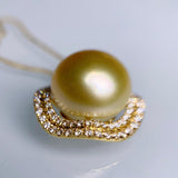 Eostre Light Golden Colour South Sea Pearl and Diamond Yellow Gold  Pendant