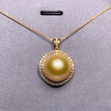 Eostre Light Golden Colour South Sea Pearl and Diamond Yellow Gold  Pendant