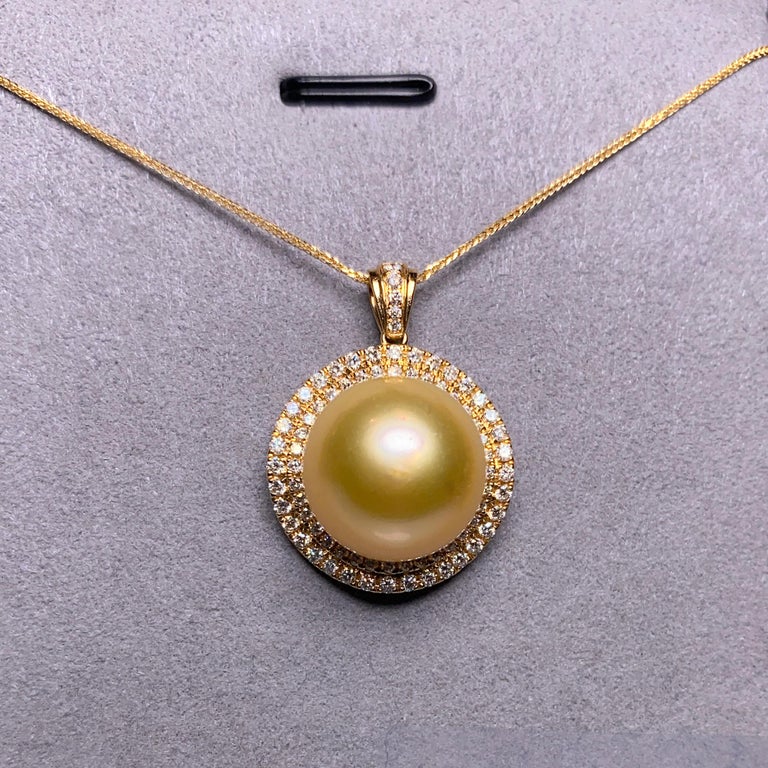 Eostre Light Golden Colour South Sea Pearl and Diamond Yellow Gold  Pendant