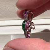 Eostre Type A Green Jadeite, Pink Sapphire and Diamond Pendant Ring in 18k Gold