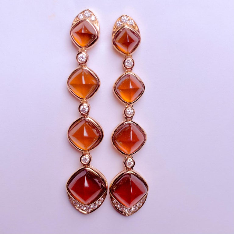 Spessartite Fanta Garnet Cabochon and Diamond Earring in 18k Rose Gold