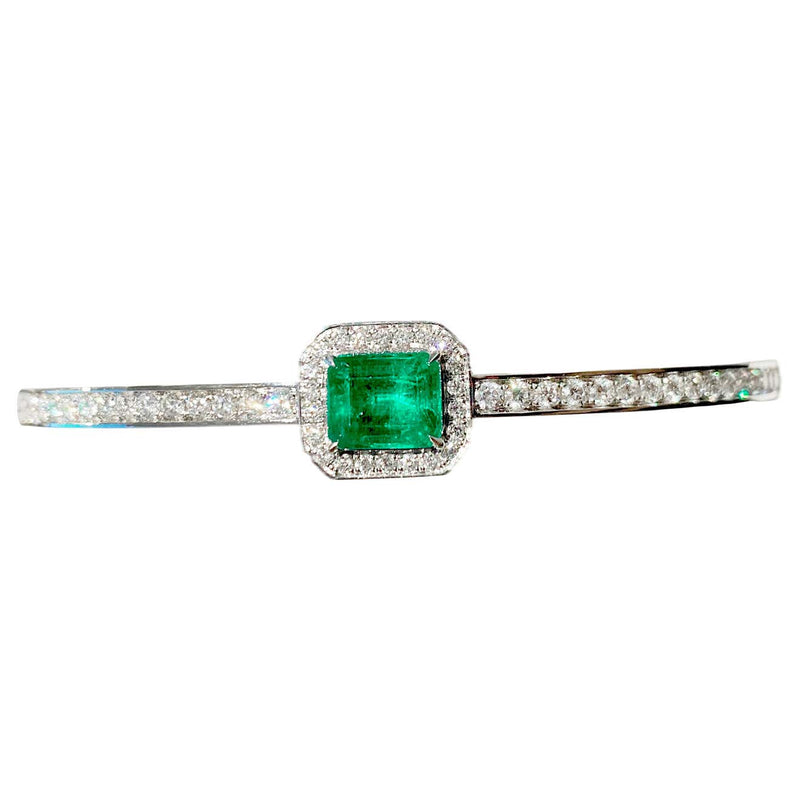 Eostre Green Emerald and Diamond Bangle in 18k White Gold