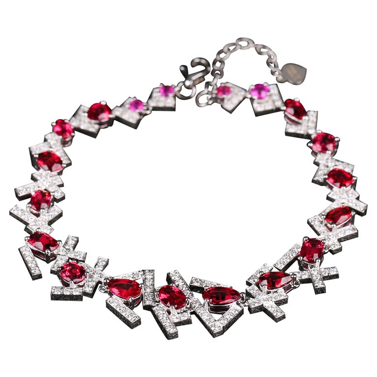 Eostre Intense Red Spinel and Diamond White Gold Bracelet