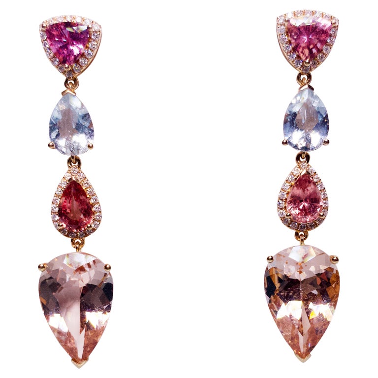 Eostre Morganite, Aquamarine, Pink Sapphire and Diamond Rose Gold Earring