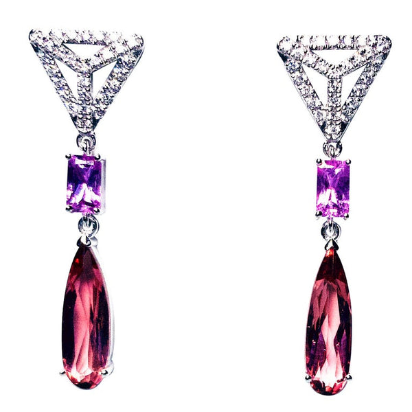 Eostre Tourmaline, Pink Sapphire and Diamond White Gold Earring